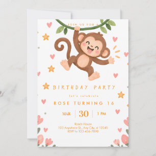 Convite de Aniversário de Macaco Fofo