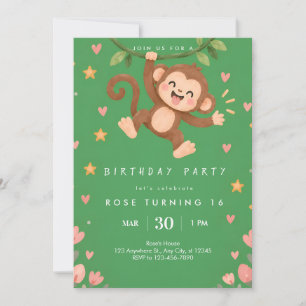 Convite de Aniversário de Macaco Fofo