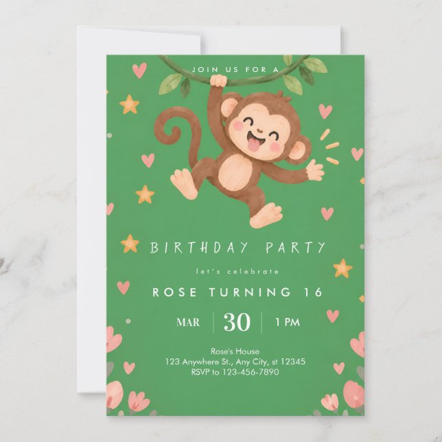 Convite de Aniversário de Macaco Fofo (Frente)