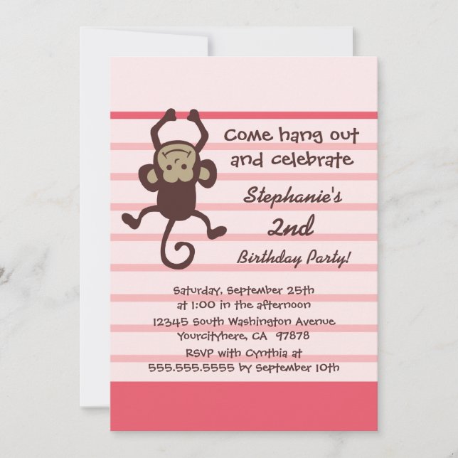 convite de aniversário de macaco-gato (Frente)