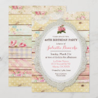 Convite de Aniversário de Madeira Floral Shabby Ch