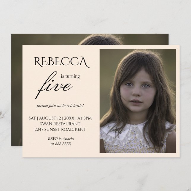 Convite de aniversário de marfim de fotografia (Frente/Verso)