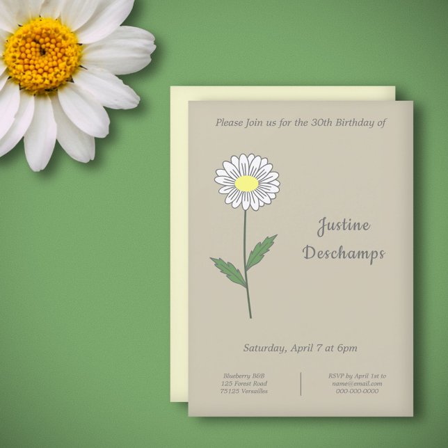 Convite de aniversário de margarida botânica (Botanical Daisy Flower Birthday Invitation)