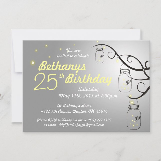 Convite de Aniversário de Mason Jar em Silver Cinz (Frente)