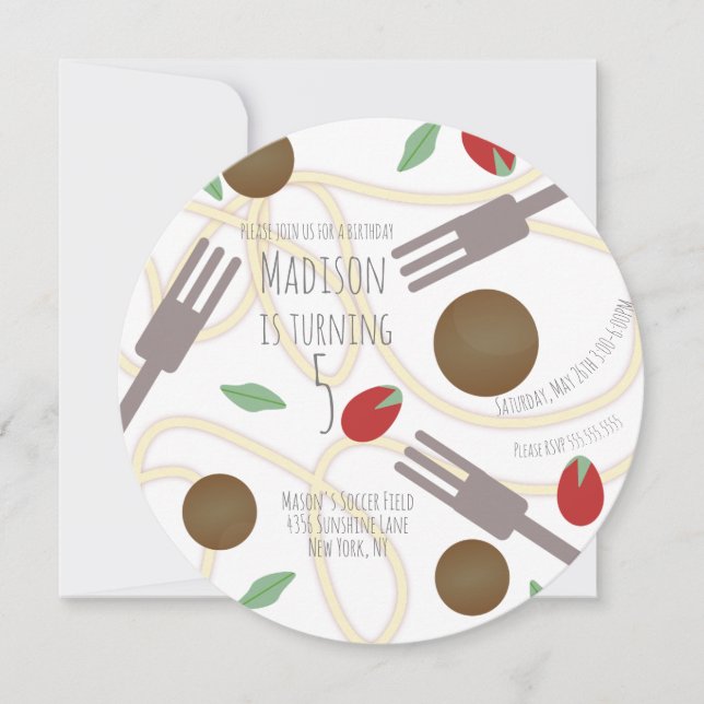 Convite de aniversário de massas de espaguete (Frente)