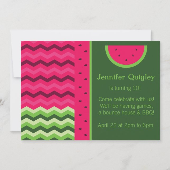 Convite de aniversário de Melancia Chevron (Frente)