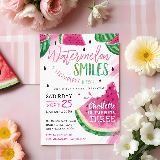 Convite de aniversário de melancia de frutado doce (Sweet Fruity Watermelon Birthday Party Invitation)