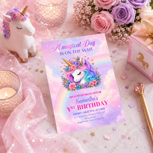 Convite de Aniversário de Menina Arco-Íris Pastel