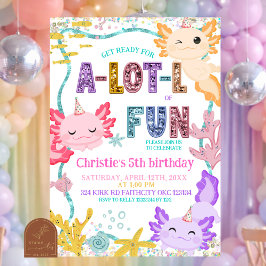 Convite de aniversário de menina Axolotl com brilh