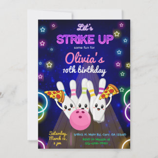Convite de aniversário de menina, boliche, divirta
