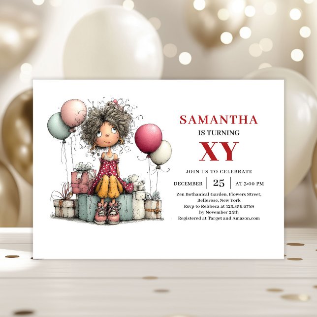 Convite de aniversário de menina brincalhona e cap (Whimsy Playful Girl Birthday invitation)