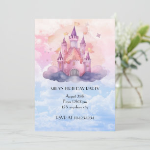 Convite de aniversário de menina castelo princesa 
