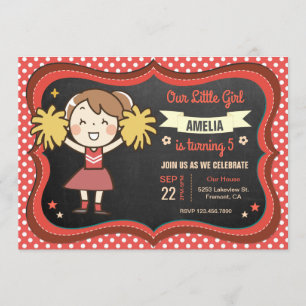 Convite de Aniversário de Menina Cheerleader Fofa