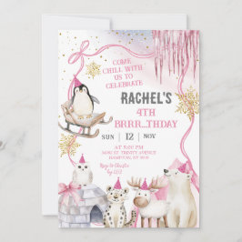 Convite de Aniversário de Menina com Animais Ártic