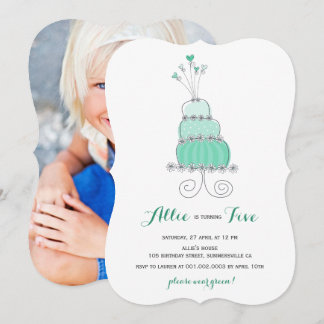 Convite de Aniversário de Menina com Bolo de Menta