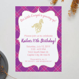 Convite de Aniversário de Menina com Cavalo Purple