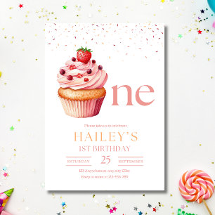 Convite de Aniversário de Menina com Cupcake Rosa 