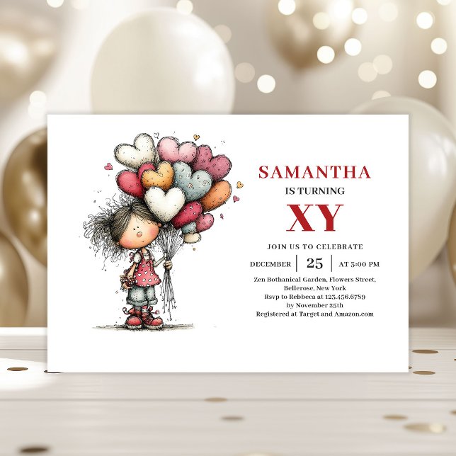 Convite de aniversário de menina com humor e capri (Funny Whimsy Girl Birthday invitation)