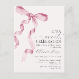 Convite de Aniversário de Menina com Laço Rosa Coq