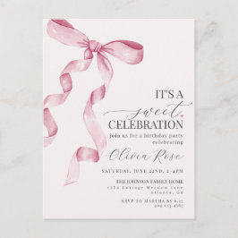 Convite de Aniversário de Menina com Laço Rosa Coq
