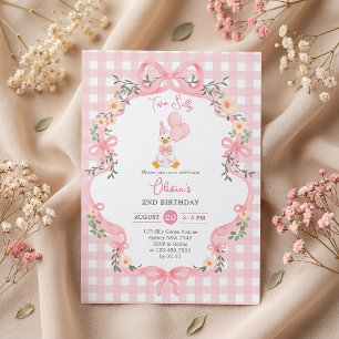 Convite de Aniversário de Menina com Laço Rosa de