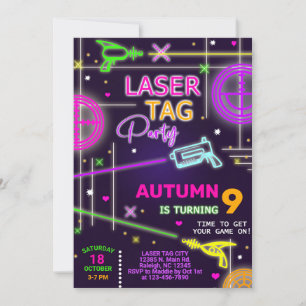 Convite de aniversário de menina com Laser Tag neo