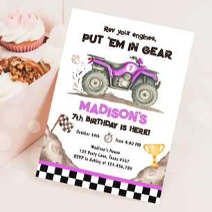 Convite de Aniversário de Menina com Quad ATV Corr