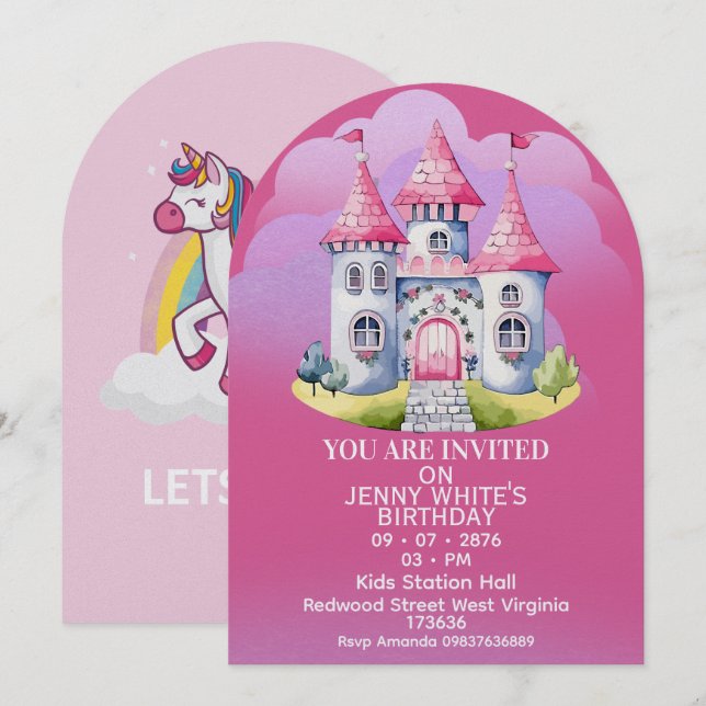 Convite de Aniversário de Menina com Tema de Princ (Frente/Verso)