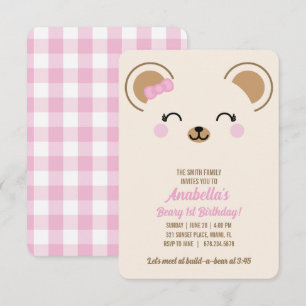 Convite de Aniversário de Menina com Urso Teddy pa