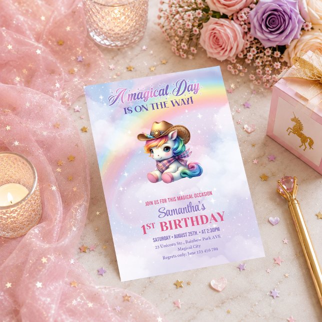 Convite de Aniversário de Menina Cores Pastel Unic (Magical Unicorn Pastel Colors Girl Birthday Invitation

)