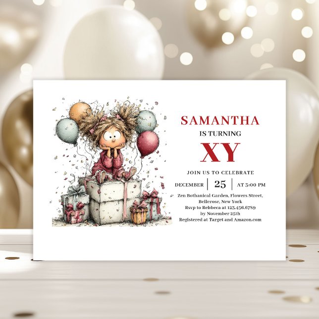 Convite de Aniversário de Menina Crianças Fofo Div (Kids Girl Birthday Invitation Cute Fun Aesthetic Style)
