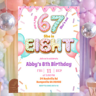 Convite de Aniversário de Menina de 8 anos Pastel 