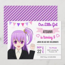 Convite de Aniversário de Menina de Anime Japonês