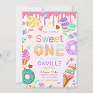Convite de aniversário de menina de um ano doce