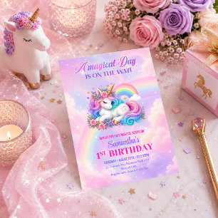 Convite de Aniversário de Menina Dia Mágico Unicór