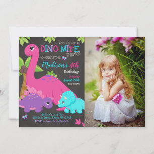 Convite de Aniversário de Menina Dinossauro Foto F