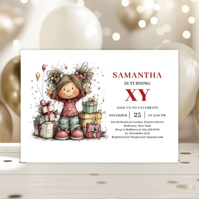 Convite de aniversário de menina divertida e brinc (Playful Funny Whimsy Girl Birthday invitation)