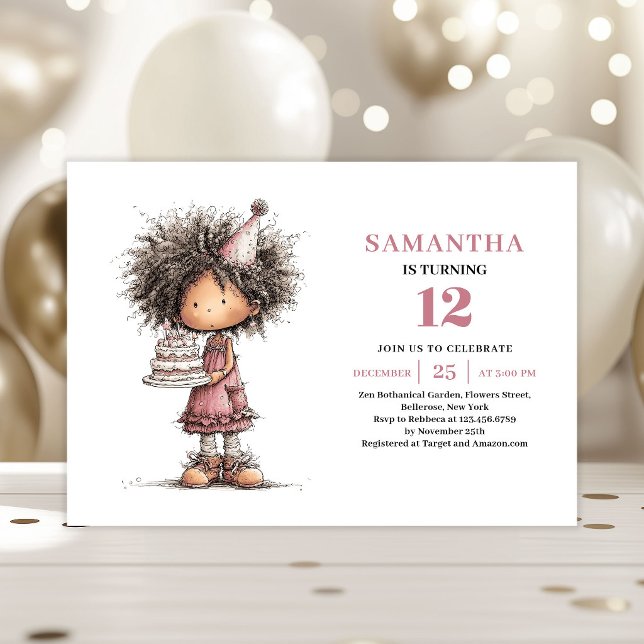 Convite de Aniversário de Menina Divertida Fofa Ro (Cute Funny Girl Birthday Invite Dusty Pink Download)