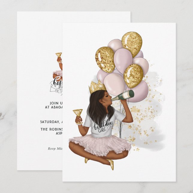 Convite de Aniversário de Menina do Melhor Dia de  (Frente/Verso)