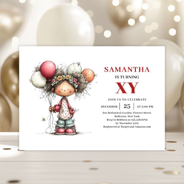 Convite de Aniversário de Menina Doce Moderno Edit (Sweet Girl Birthday Invitation Modern Editable Template)