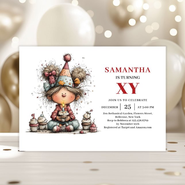 Convite de aniversário de menina engraçada e extra (Funny Funky Girl Birthday invitation)