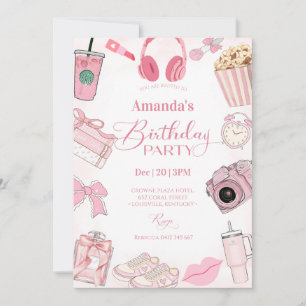 Convite de Aniversário de Menina Estética Rosa
