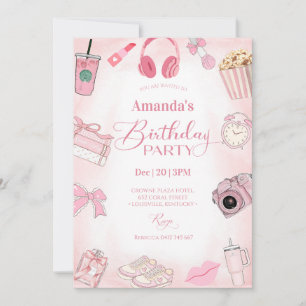 Convite de Aniversário de Menina Estética Rosa
