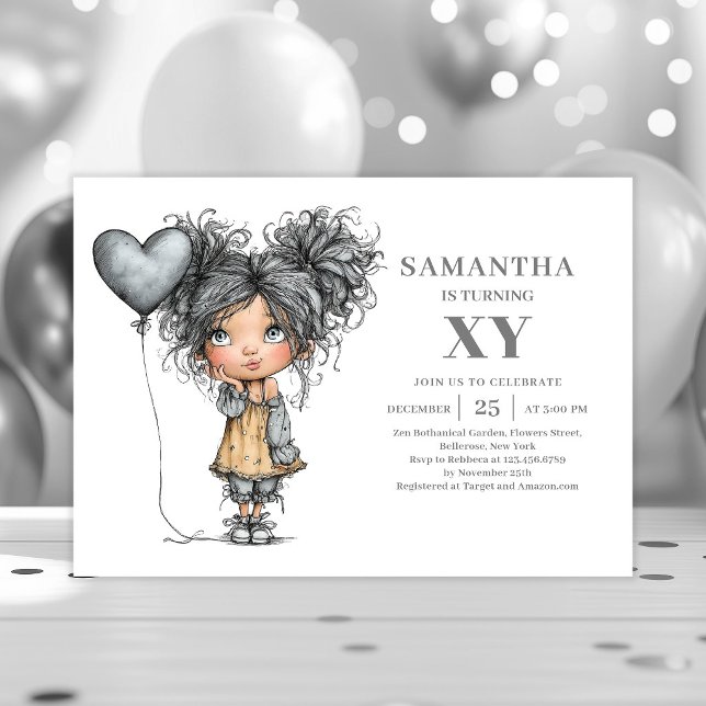 Convite de aniversário de menina excêntrica engraç (Funny Quirky Girl Birthday Chic Black Gold invitation)
