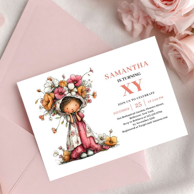 Convite de aniversário de menina fada aconchegante (Cozy Fairy Girl Birthday Blush Pink invitation)