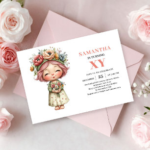 Convite de aniversário de menina fada fofa com ros