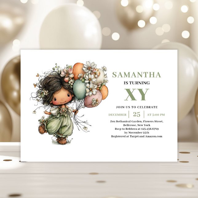 Convite de Aniversário de Menina Fada Fofo em Verd (Cute Fairy Girl Birthday Pastel Green Invitation)