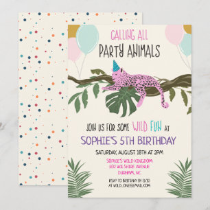 Convite de Aniversário de Menina Festa de Animais 