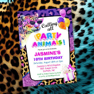 Convite de Aniversário de Menina Festa de Animais