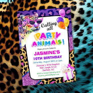 Convite de Aniversário de Menina Festa de Animais